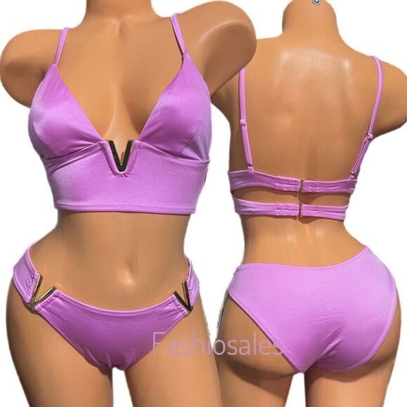 Victorias Secret Swim V-Hardware Padded Bikini Top & Cheeky bottoms Set XLarge - Picture 1 of 6